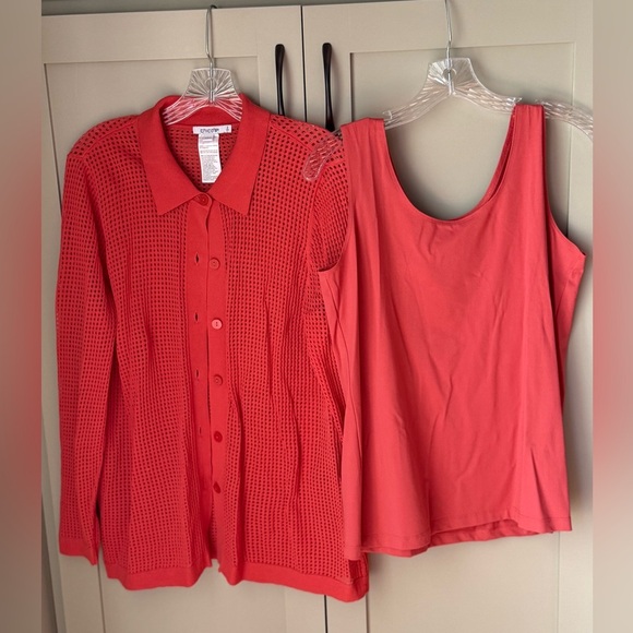 Chico's Tops - EUC Chico's Open Knit Button-Up Cardi & Tank Top SZ 2 (L/12) Coral/Burnt Orange